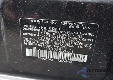 2015 Subaru Xv Crosstrek 2.0I Premium from USA, damaged, VIN JF2GPADC5F8220881